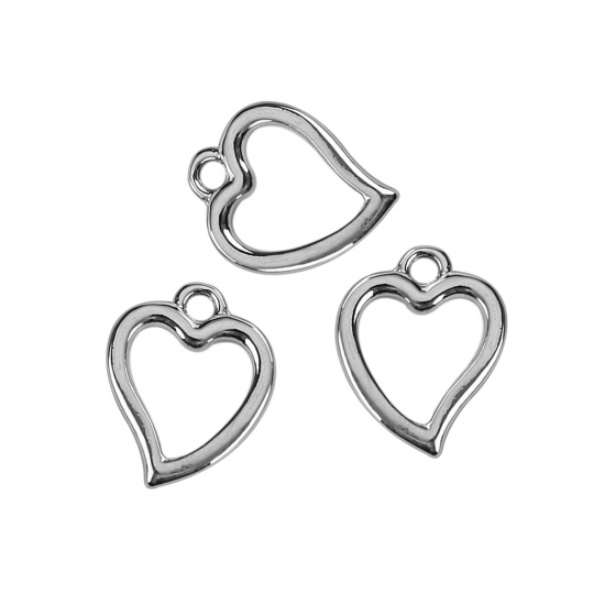 Picture of Zinc Based Alloy Charms Heart Silver Tone 16mm( 5/8") x 12mm( 4/8"), 20 PCs