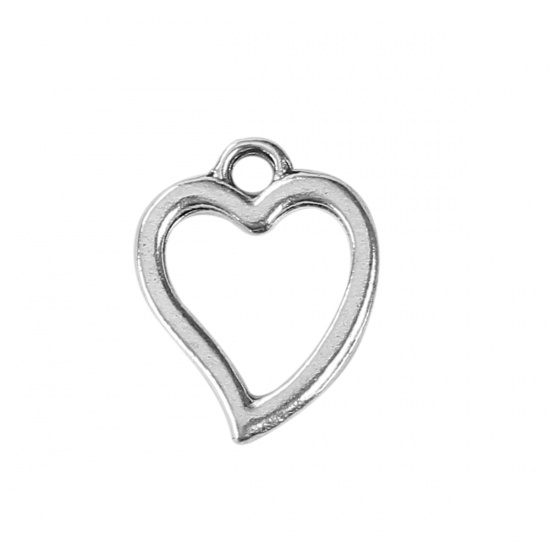 Picture of Zinc Based Alloy Charms Heart Antique Silver Color 16mm( 5/8") x 12mm( 4/8"), 20 PCs