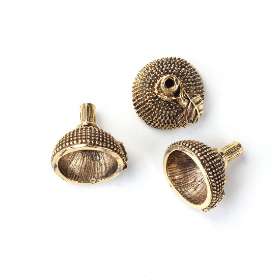 Picture of Zinc Based Alloy Beads Caps Half Round Gold Tone Antique Gold Leaf (Fit Beads Size: 14mm Dia.) 19mm x 17mm, 10 PCs