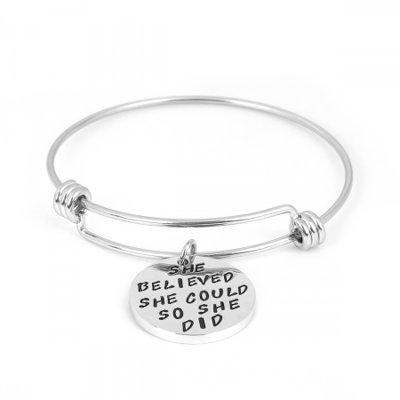 Picture of Wholesale Round Word Message Expandable Stainless Steel Expandable Bangles Bracelets, Silver Tone Women's Stylish Gift Jewelry Supply, 26cm(10.2") long, 1 Piece