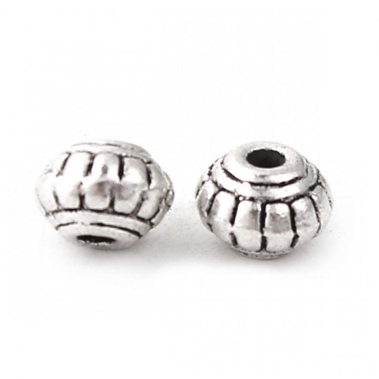 Picture of Zinc Based Alloy Spacer Beads Bicone Antique Silver Color 6mm x 4mm, Hole: Approx 1.3mm, 200 PCs