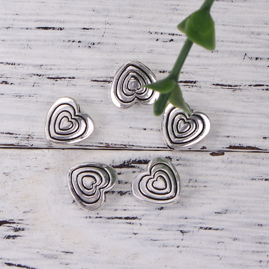 Picture of Zinc Based Alloy Spacer Beads Heart Antique Silver Color 9mm x 9mm, Hole: Approx 1.2mm, 100 PCs