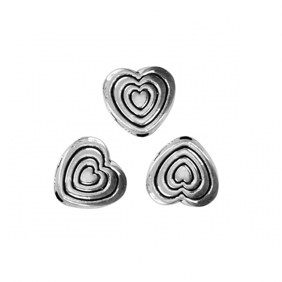 Bild von Zinklegierung Zwischenperlen Spacer Perlen Herz Antiksilber 9mm x 9mm, Loch:ca. 1.2mm, 100 Stück