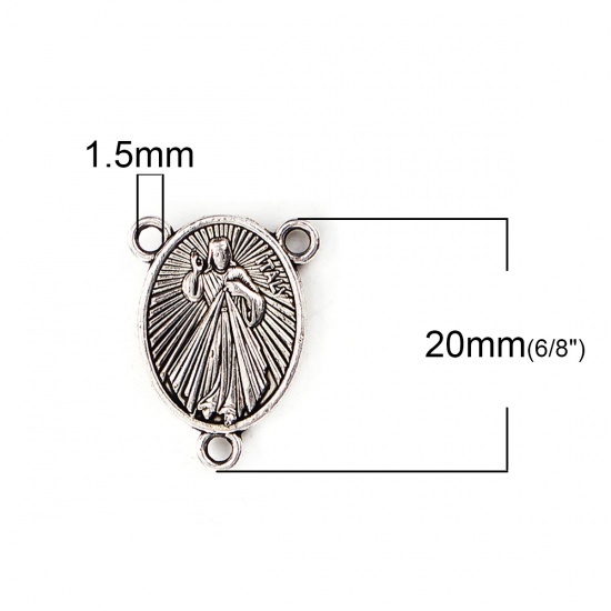 Immagine di Lega di Zinco Connettore Accessori Ovale Argento Antico Religione Disegno 20mm x 15mm, 50 Pz