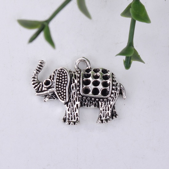 Picture of Zinc Based Alloy Charms Elephant Animal Antique Silver (Can Hold ss9 Pointed Back Rhinestone) 29mm(1 1/8") x 21mm( 7/8"), 20 PCs