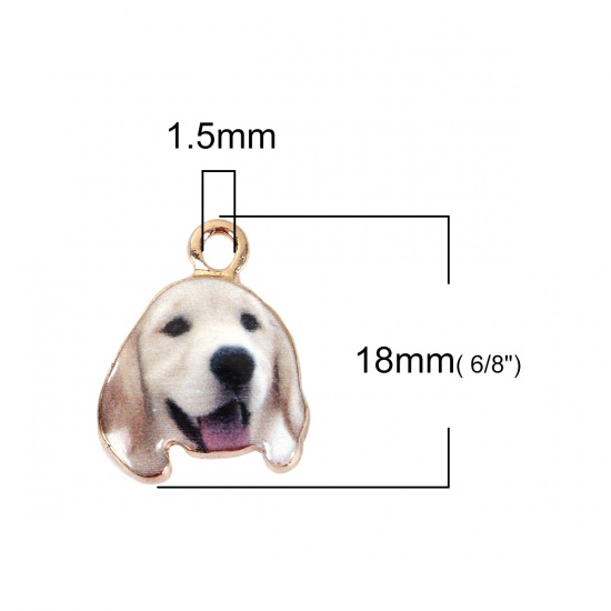 Picture of Zinc Based Alloy Charms Labrador Retriever Dog Gold Plated White 18mm( 6/8") x 14mm( 4/8"), 10 PCs