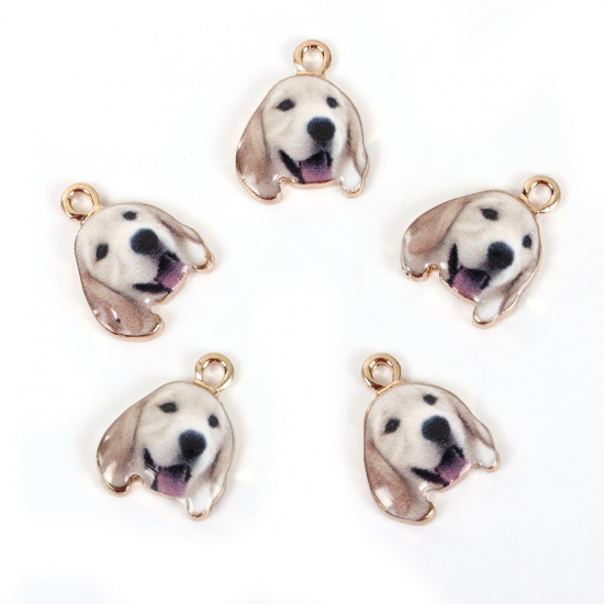 Picture of Zinc Based Alloy Charms Labrador Retriever Dog Gold Plated White 18mm( 6/8") x 14mm( 4/8"), 10 PCs