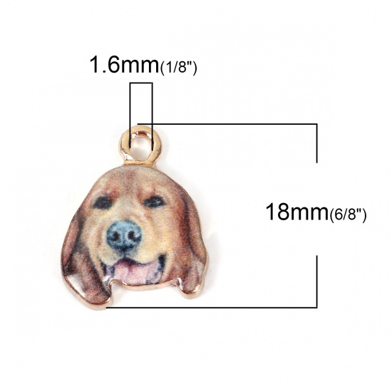 Picture of Zinc Based Alloy Charms Golden Retriever Animal Gold Plated Coffee 18mm( 6/8") x 14mm( 4/8"), 10 PCs