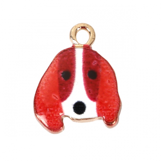 Picture of Zinc Based Alloy Charms Basset Hound Dog Gold Plated Red 17mm( 5/8") x 14mm( 4/8"), 10 PCs