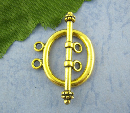 Immagine di Lega di Zinco Alternare Fermagli Ovale Oro Antico Nulla Disegno 32mm x 7mm 21mm x 21mm, 20 Set