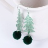 Picture of Brass Earrings Green Christmas Tree Pom Pom Ball 80mm(3 1/8") x 19mm( 6/8"), Post/ Wire Size: (21 gauge), 1 Pair                                                                                                                                              