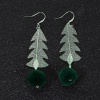 Picture of Brass Earrings Green Christmas Tree Pom Pom Ball 80mm(3 1/8") x 19mm( 6/8"), Post/ Wire Size: (21 gauge), 1 Pair                                                                                                                                              