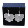 Picture of Brass Earrings Silver Plated Leaf 62mm(2 4/8") x 35mm(1 3/8"), Post/ Wire Size: (21 gauge), 1 Pair                                                                                                                                                            