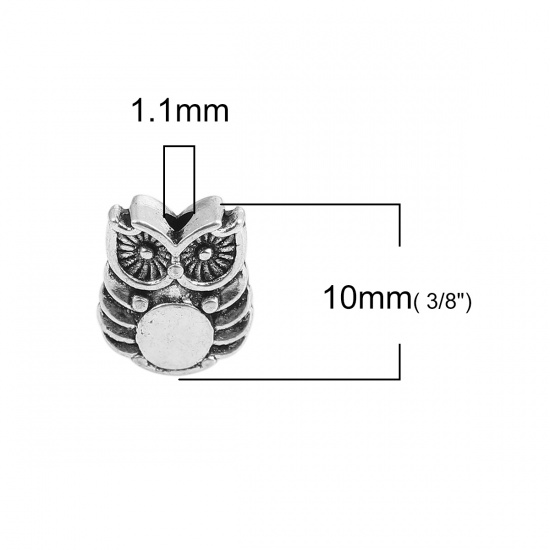 Picture of Zinc Based Alloy Spacer Beads Owl Animal Antique Silver Color 10mm x 8mm, Hole: Approx 1.1mm, 100 PCs