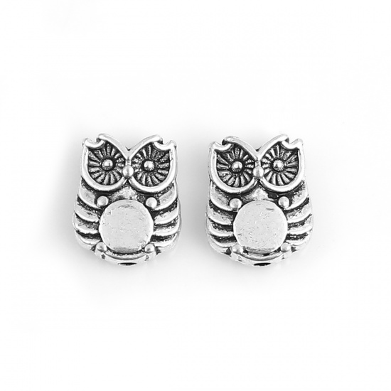 Picture of Zinc Based Alloy Spacer Beads Owl Animal Antique Silver 10mm x 8mm, Hole: Approx 1.1mm, 100 PCs