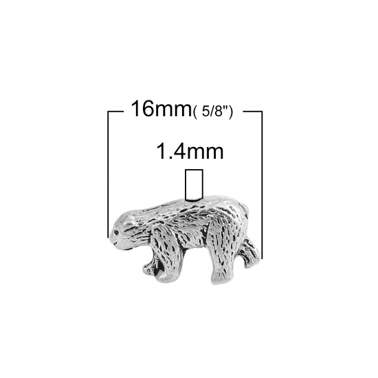Picture of Zinc Based Alloy Spacer Beads Bear Animal Antique Silver Color 16mm x 10mm, Hole: Approx 1.4mm, 50 PCs
