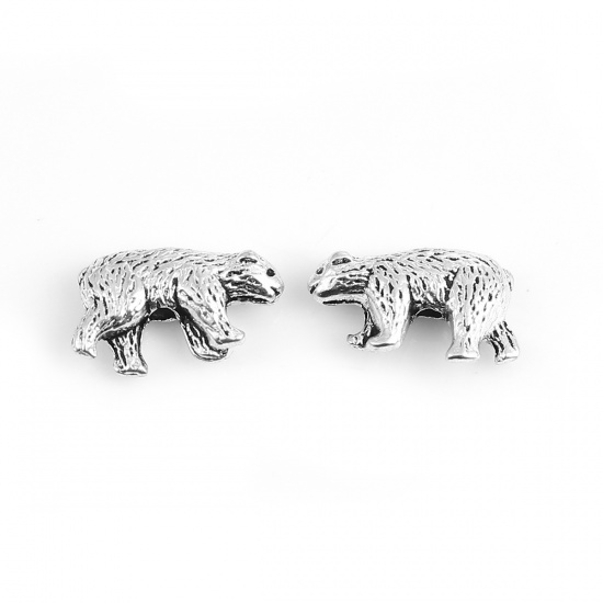 Picture of Zinc Based Alloy Spacer Beads Bear Animal Antique Silver Color 16mm x 10mm, Hole: Approx 1.4mm, 50 PCs