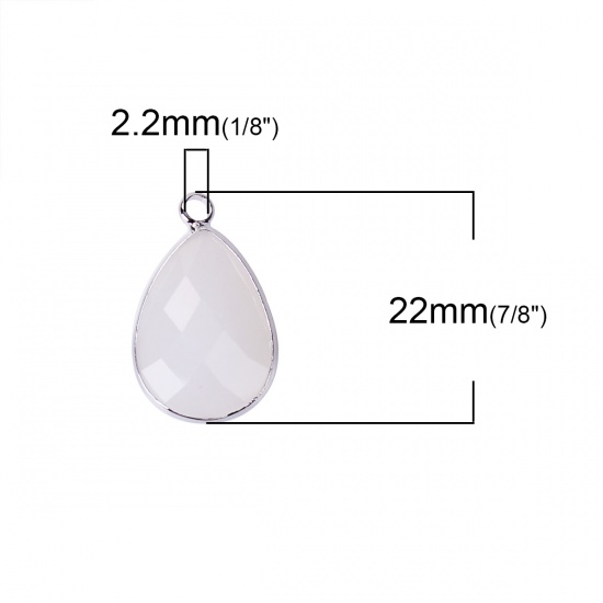 Picture of Zinc Based Alloy & Glass Charms Drop White Imitation Jade Faceted 22mm( 7/8") x 14mm( 4/8"), 5 PCs