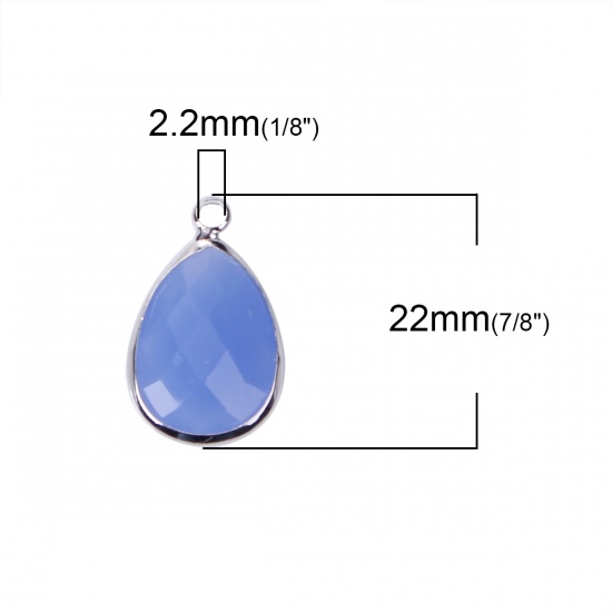 Picture of Zinc Based Alloy & Glass Charms Drop Deep Blue Imitation Jade Faceted 22mm( 7/8") x 14mm( 4/8"), 5 PCs