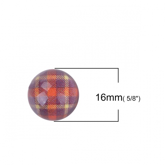 Picture of Resin Dome Seals Cabochon Round Multicolor Grid Checker Pattern Transparent 16mm( 5/8") Dia, 30 PCs