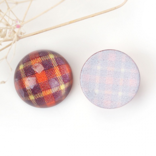 Picture of Resin Dome Seals Cabochon Round Multicolor Grid Checker Pattern Transparent 16mm( 5/8") Dia, 30 PCs