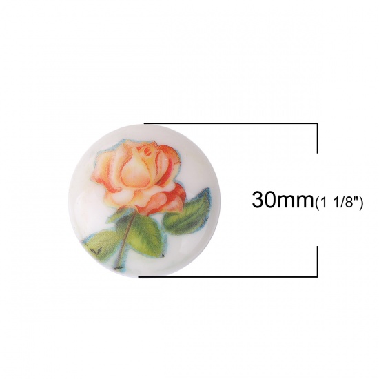 Bild von Harz Japan Malerei Vintage Japanische Tensha Dom Cabochon Verzierung Rund Grauweiß Rose 30mm D. 10 Stück