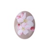 樹脂 日本絵画ヴィンテージ転写 カボション 桜 さくら カーキ色 楕円形パターン 29mm x 22mm、 10 個 の画像