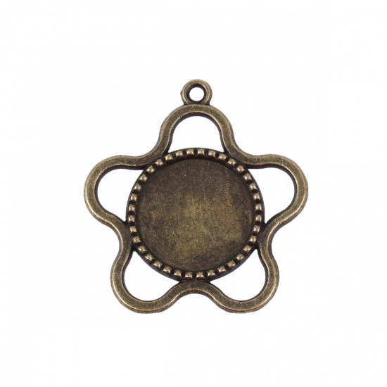 Picture of Zinc Based Alloy Pendants Flower Antique Bronze Round Cabochon Settings (Fits 18mm Dia.) 38mm x 35mm, 20 PCs