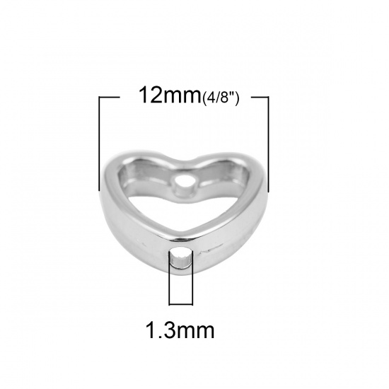 Picture of Zinc Based Alloy Beads Frames Heart Silver Tone (Fits 6mm Beads) 12mm x 11mm, 20 PCs