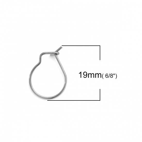 Picture of 304 Stainless Steel Ear Wire Hooks Earring Findings Silver Tone 19mm( 6/8") x 13mm( 4/8"), Post/ Wire Size: (20 gauge), 50 PCs