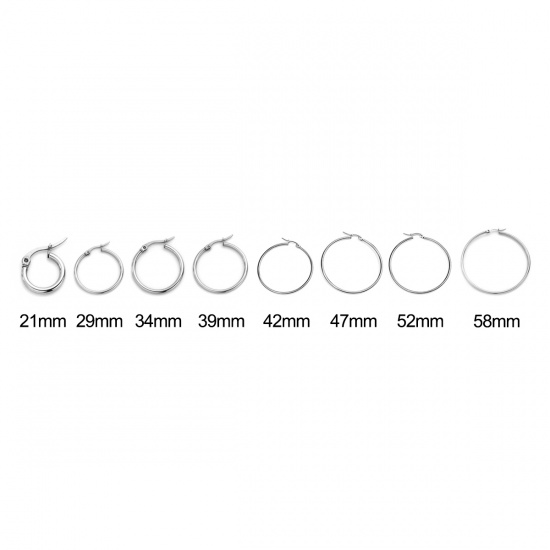 Picture of 304 Stainless Steel Hoop Earrings Round Silver Tone 21mm( 7/8") x 14mm( 4/8"), Post/ Wire Size: (21 gauge), 10 PCs