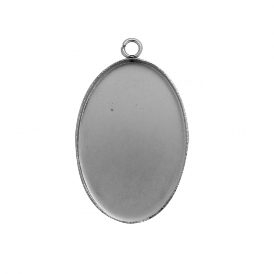 Picture of 304 Stainless Steel Pendants Oval Silver Tone Cabochon Settings (Fits 30mmx20mm) 35mm(1 3/8") x 21mm( 7/8"), 10 PCs