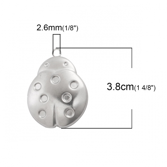 Picture of 304 Stainless Steel Picture Photo Locket Frame Pendants Ladybug Animal Silver Tone Cabochon Settings (Fits 25mmx21mm) Can Open 38mm(1 4/8") x 29mm(1 1/8"), 1 Piece