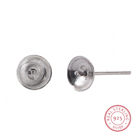 Picture of Sterling Silver Ear Post Stud Earrings Findings Round Silver (Fit Bead Size: 6mm) 13mm( 4/8") x 5mm( 2/8"), Post/ Wire Size: (21 gauge), 1 Pair