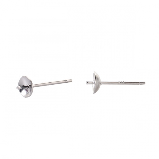 Picture of Sterling Silver Ear Post Stud Earrings Findings Round Silver (Fit Bead Size: 5mm) 13mm( 4/8") x 3mm( 1/8"), Post/ Wire Size: (21 gauge), 1 Pair