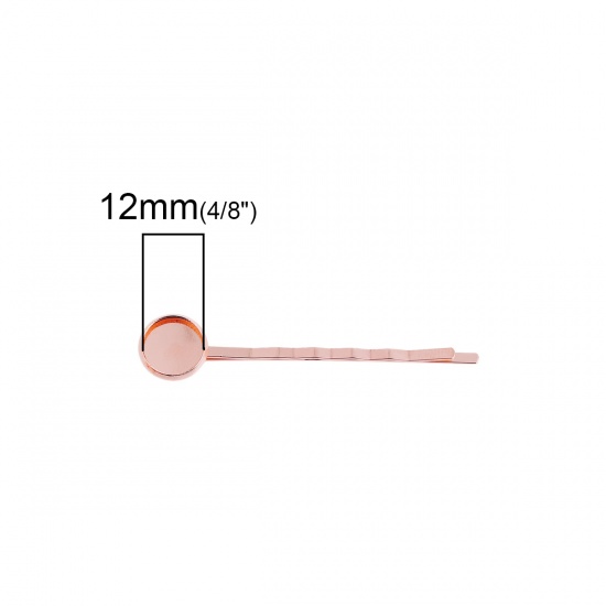 Immagine di Lega di Ferro Forcina Tondo Oro di Rosa chiaro Basi per Cabochon (Adatto 12mm) 61mm x 14mm, 10 Pz