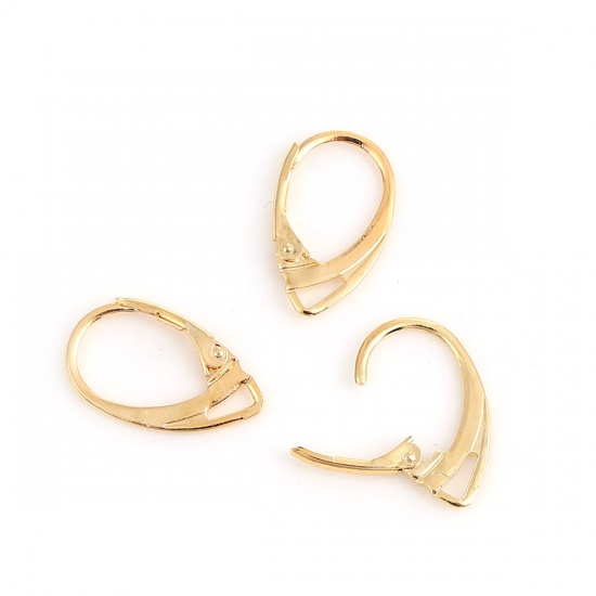 Picture of Brass Lever Back Clips Earrings Findings Drop Gold Plated 18mm( 6/8") x 11mm( 3/8"), 20 PCs                                                                                                                                                                   