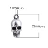Imagen de Zamak 3D Colgantes Charms Cráneo Plata Antigua 22mm x 10mm, 5 Unidades