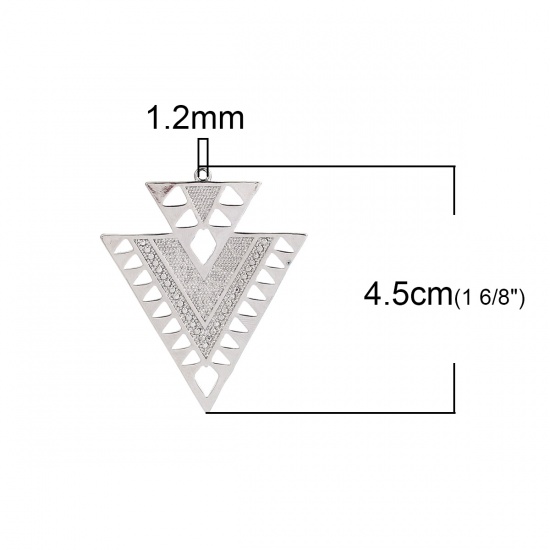 Picture of Brass Pendants Triangle Silver Tone 45mm(1 6/8") x 37mm(1 4/8"), 2 PCs