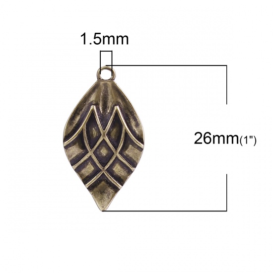 Image de Breloques en Laiton Feuille Rayées Bronze Antique 26mm x 14mm, 5 Pcs