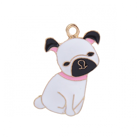 Image de Pendentifs en Alliage de Zinc Chien Email Doré Blanc 34mm x 21mm, 1 Pièce