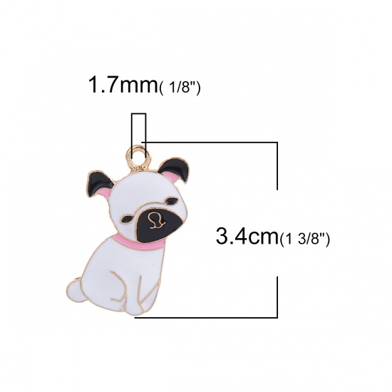 Image de Pendentifs en Alliage de Zinc Chien Email Doré Blanc 34mm x 21mm, 1 Pièce