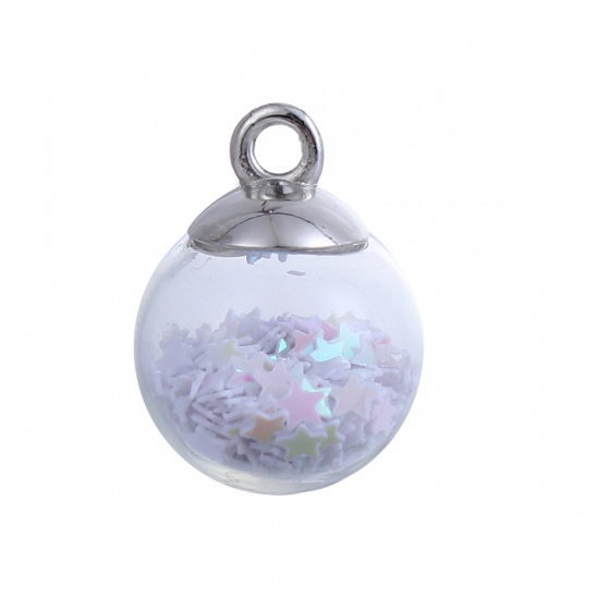 Picture of Glass Charms Transparent Glass Bubble Pentagram Star Gray AB Rainbow Color Sequins 21mm( 7/8") x 16mm( 5/8"), 20 PCs