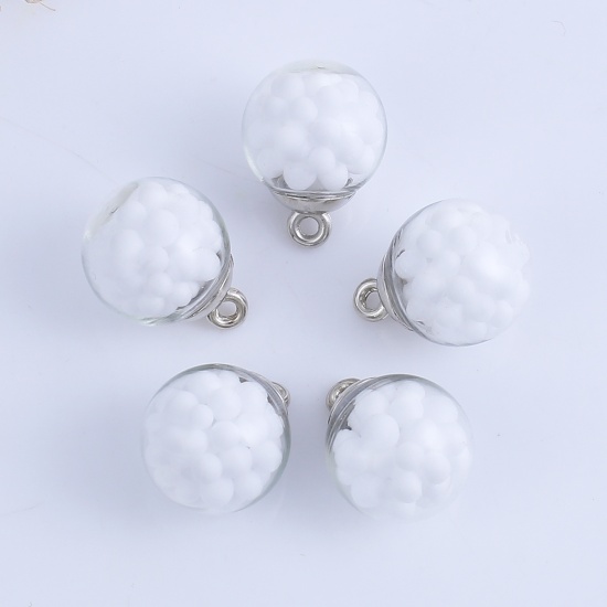 Picture of Foam Charms Transparent Glass Bubble White 21mm( 7/8") x 16mm( 5/8"), 20 PCs