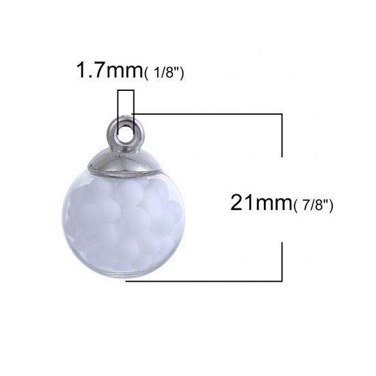 Picture of Foam Charms Transparent Glass Bubble White 21mm( 7/8") x 16mm( 5/8"), 20 PCs