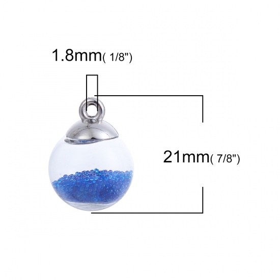 Picture of Glass Charms Transparent Glass Bubble Deep Blue 21mm( 7/8") x 16mm( 5/8"), 20 PCs