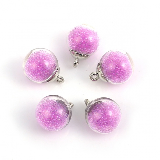 Picture of Glass Charms Transparent Glass Bubble Pink 21mm( 7/8") x 16mm( 5/8"), 20 PCs