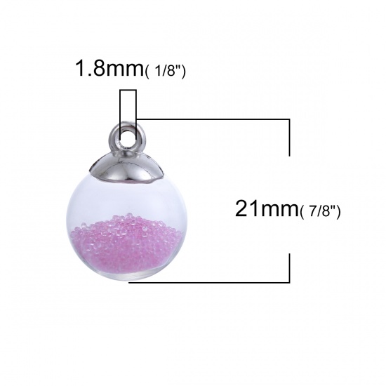 Picture of Glass Charms Transparent Glass Bubble Pink 21mm( 7/8") x 16mm( 5/8"), 20 PCs