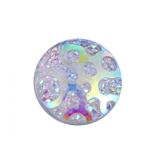 Picture of Resin Dome Seals Cabochon Round White AB Rainbow Color 12mm( 4/8") Dia, 50 PCs