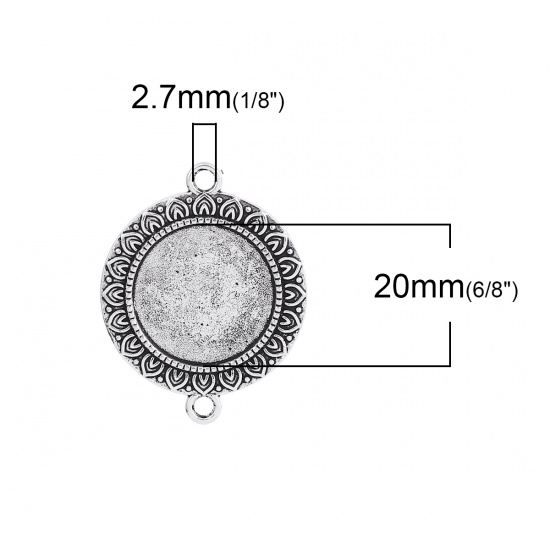 Immagine di Lega di Zinco Connettore Tondo Argento Antico Intagliato Scolpito Basi per Cabochon (Addetti 20mm) 37mm x 29mm, 10 Pz